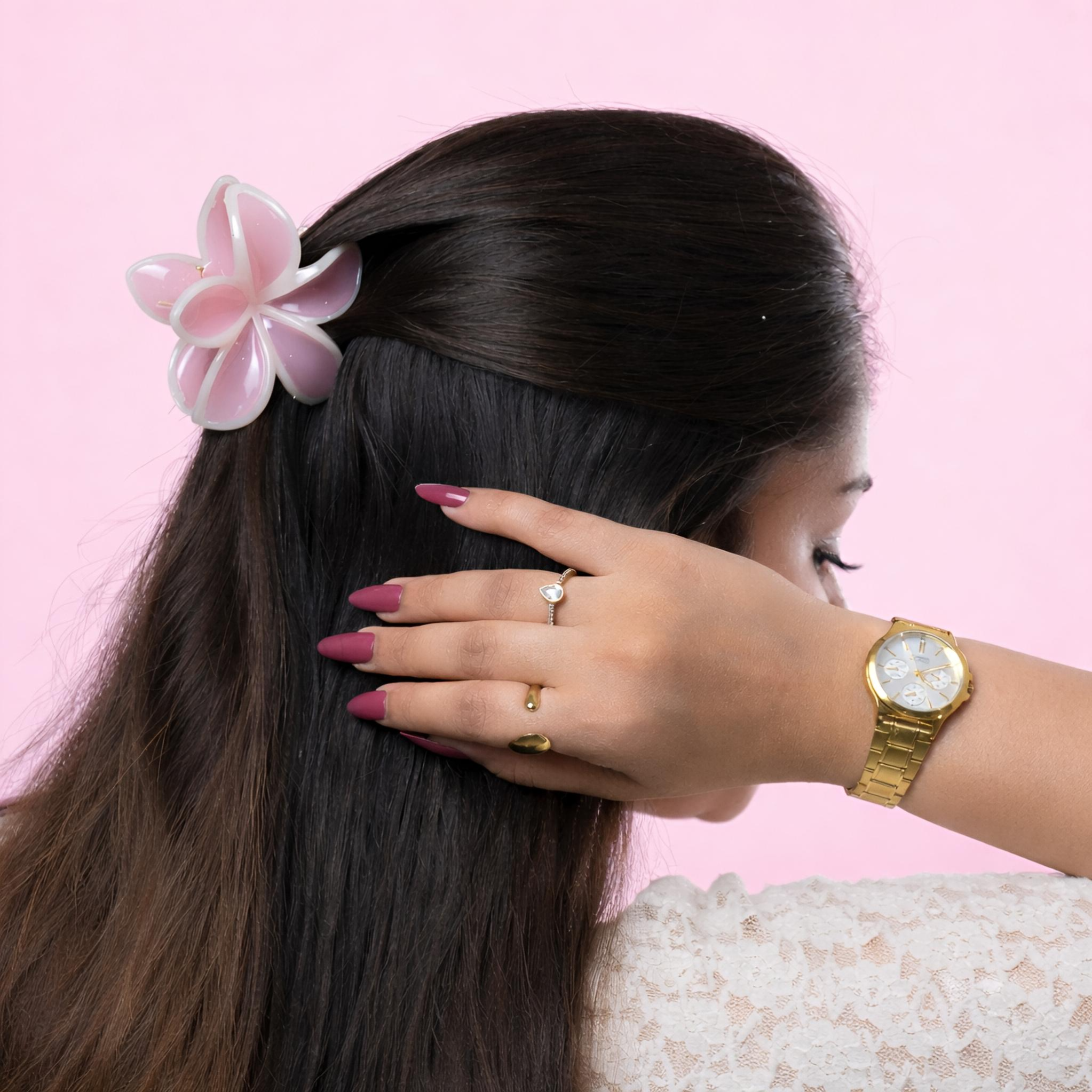 Glossy Dual-Tone Flower Hair Claw Set