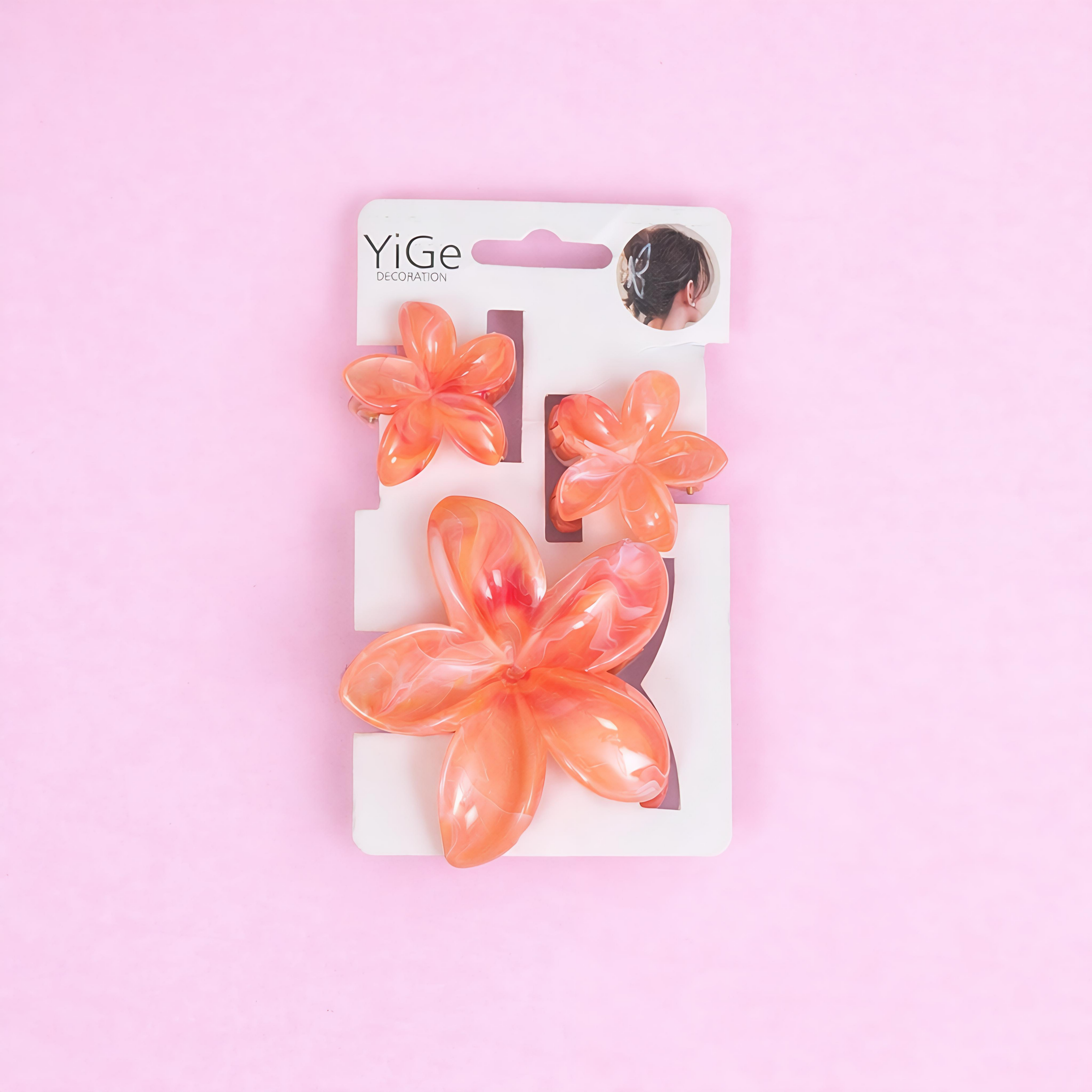 Glossy Floral Marble Hair Claw Set