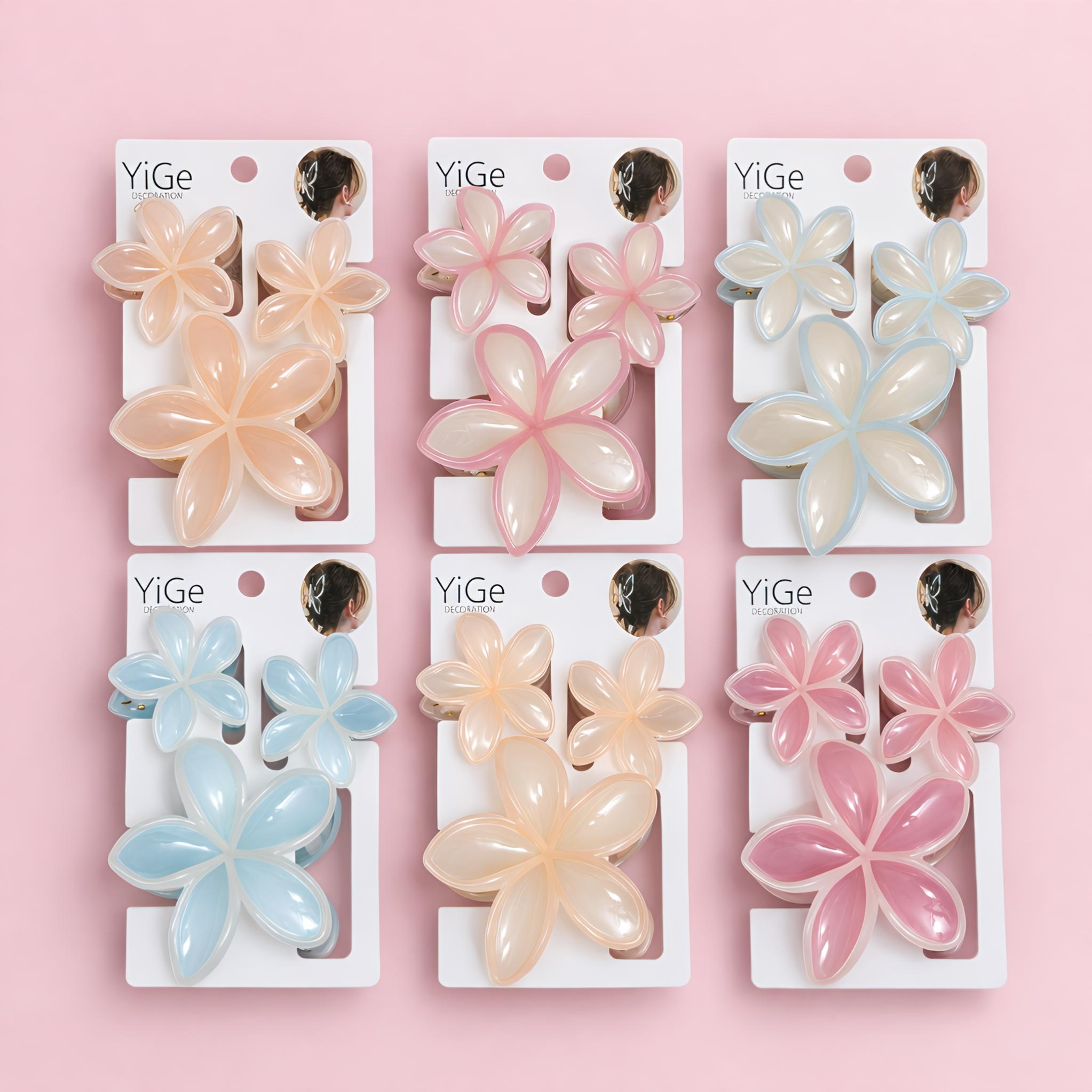 Glossy Dual-Tone Flower Hair Claw Set