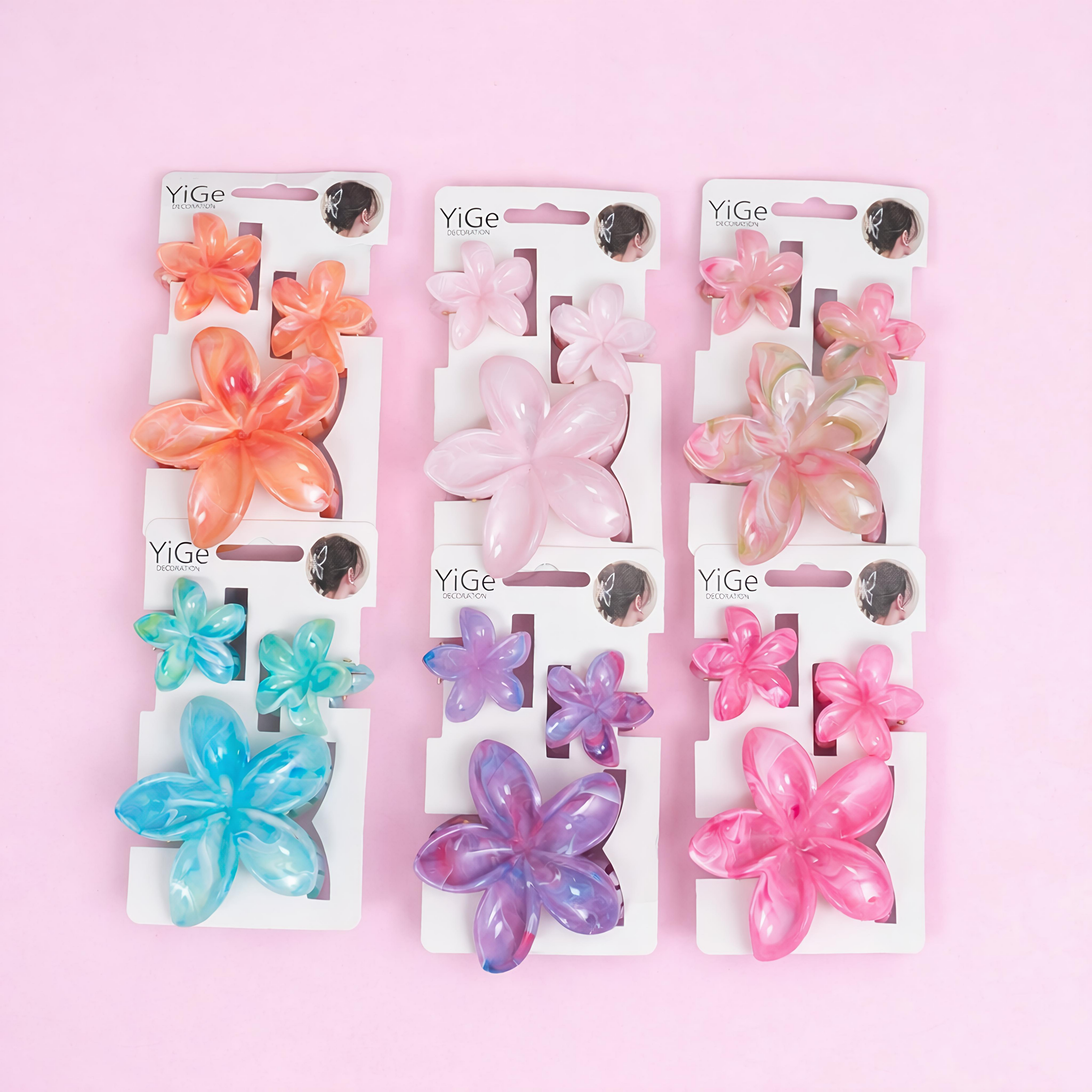 Glossy Floral Marble Hair Claw Set