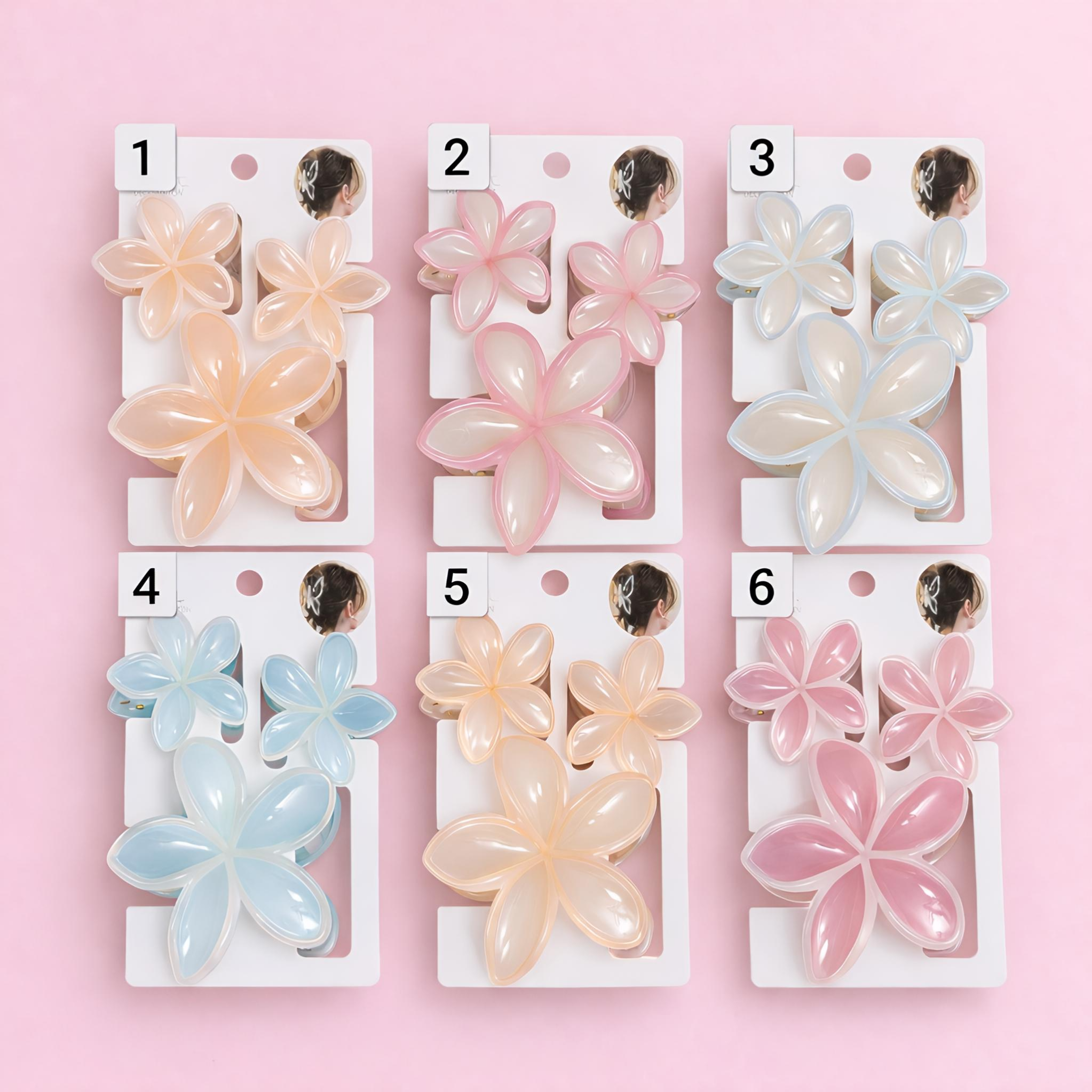 Glossy Dual-Tone Flower Hair Claw Set